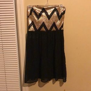 Gold & Black strapless mini dress